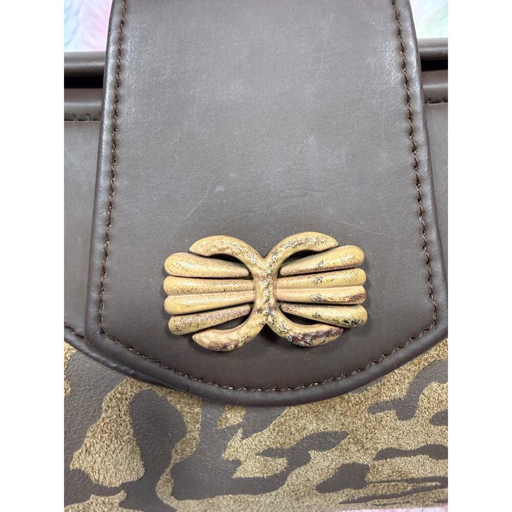 Vintage Brown Suede Camo Print Shoulder Bag Small Y2K Purse - Picture 5 of 13